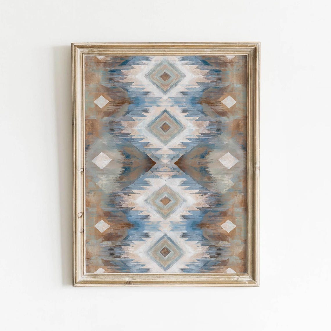 Soft Blue Ikat Diamond Medallion Southwestern Geometric Poster