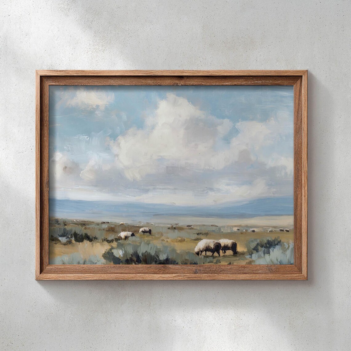 Grazing Sheep Prairie Landscape Poster, Rustic Country