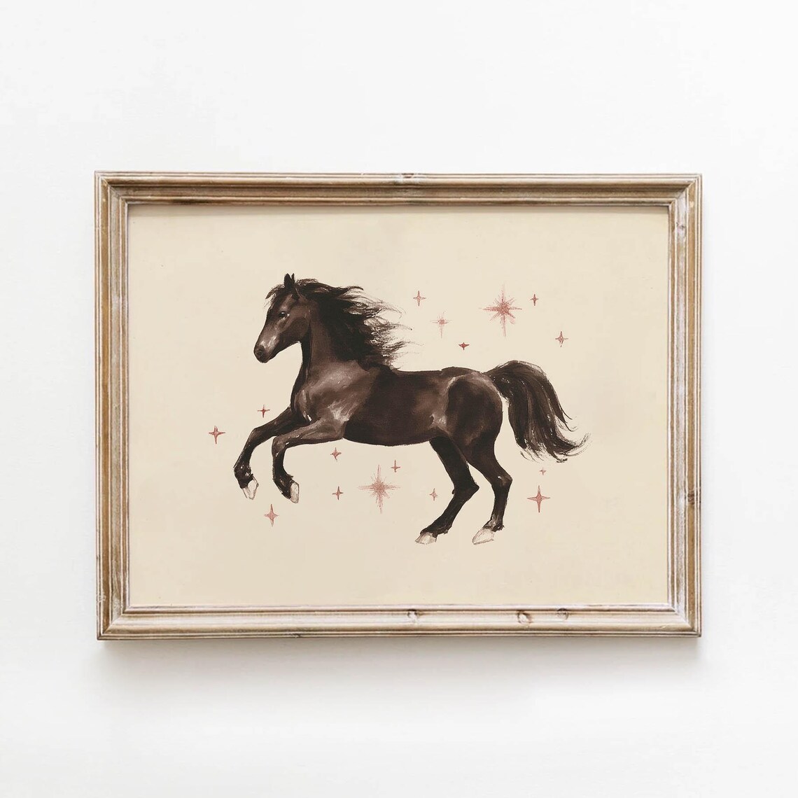 Dark Horse Leaping with Sparkles Magical Equestrian Nursery Poster