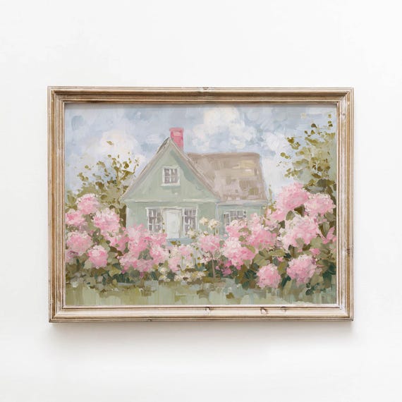 Pastel Green Cottage Printable Soft Cottagecore Wall Art Romantic Floral Decor Vintage Hydrangea Muted Room Download 0360