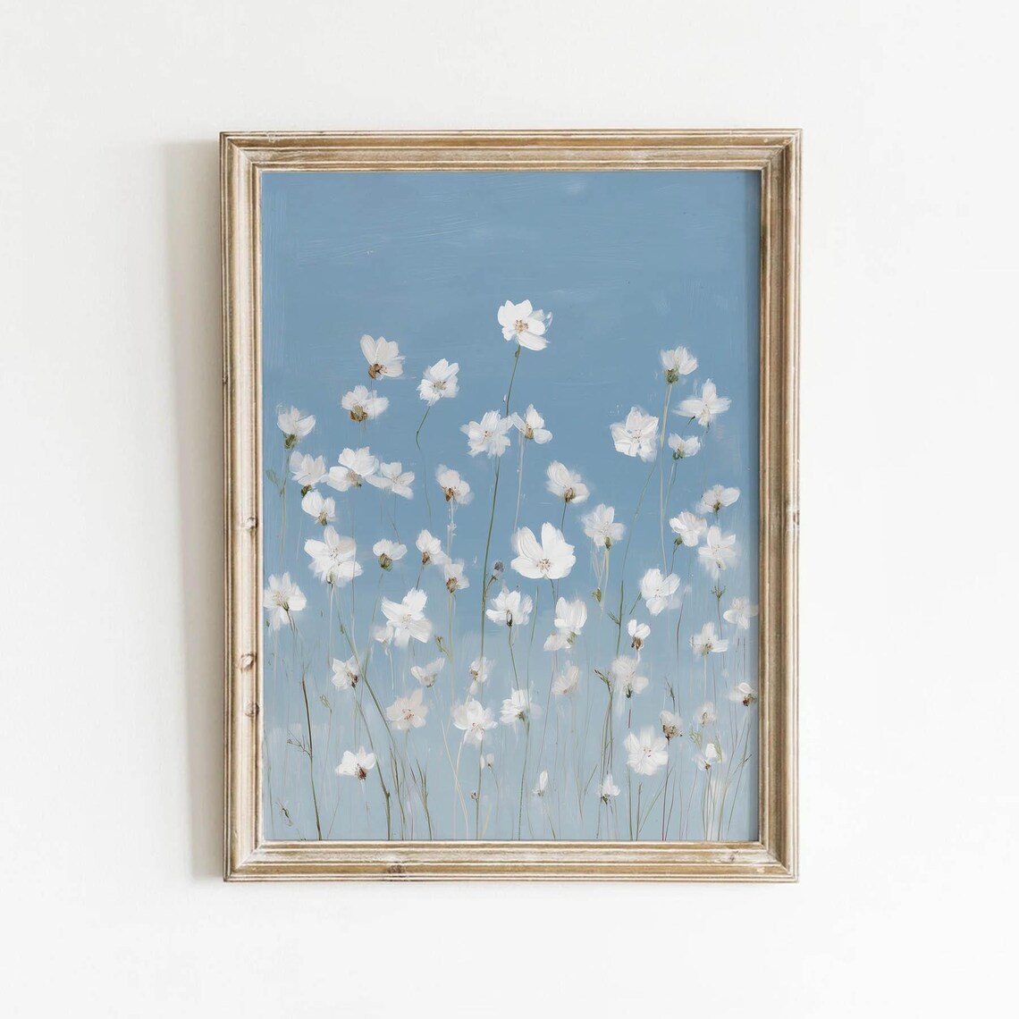 Rustic White Wildflowers Vintage Cottage Decor, Art Print
