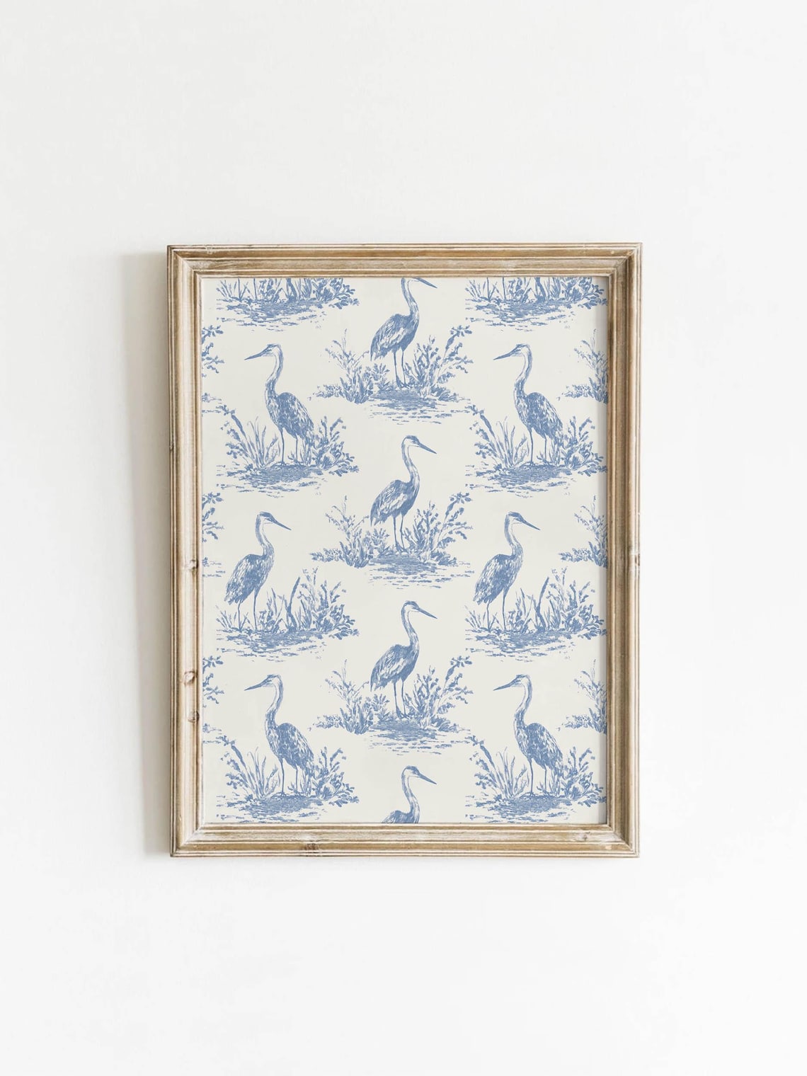 Blue Herons Vintage Toile Coastal Farmhouse Sketch Art Poster