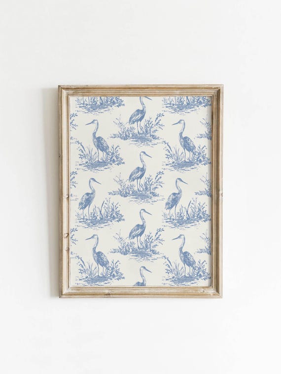 Vintage Blue Herons Printable Wall Art Neutral Coastal Decor Cottagecore Sketch Farmhouse Style Spring Digital Download 140