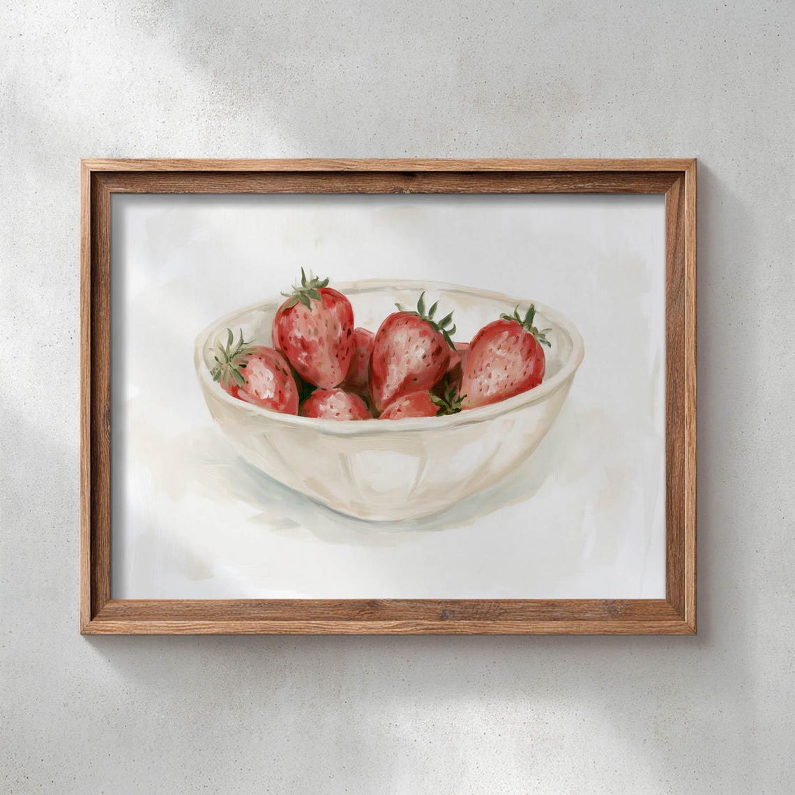 Fresh Strawberries Watercolor Bowl Still Life Kitchen Fruit Wall Art