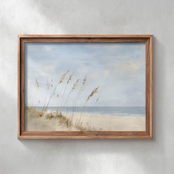 Sea Oats Over Sandy Dunes Soft Blue Ocean Coastal Beach Poster