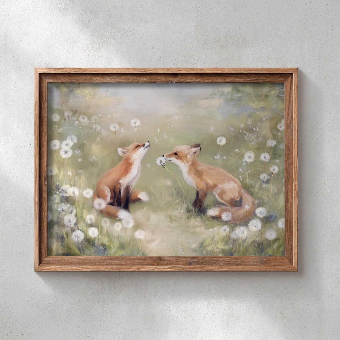 Fox Kits in Pastel Meadow, Cottagecore Art Print