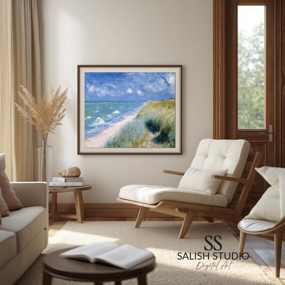 Impressionist Coastal Dunes Beach Scene Serene Ocean Landscape Poster