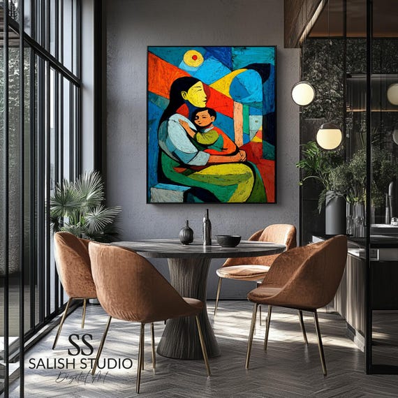 Mother And Child Art Print Abstract Cubist Family Portrait
