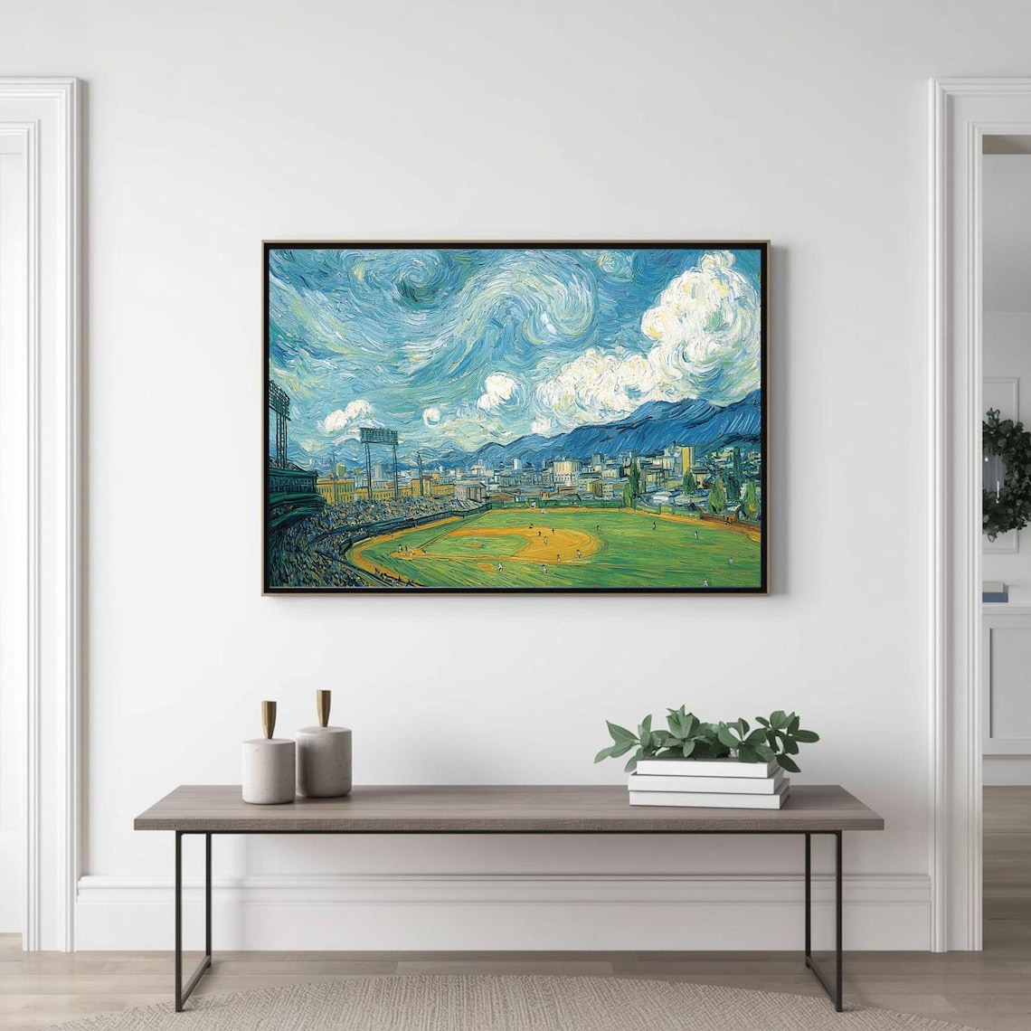Retro Seattle Baseball Field, Impressionistic Cityscape