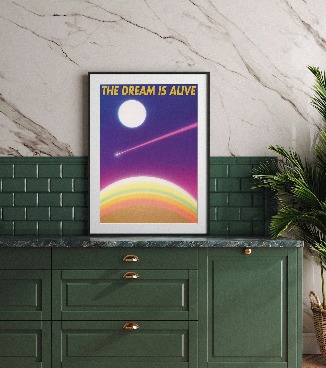 The Dream Is Alive Retro Sunset Moon Laser Beam Motivational Poster - Image 3