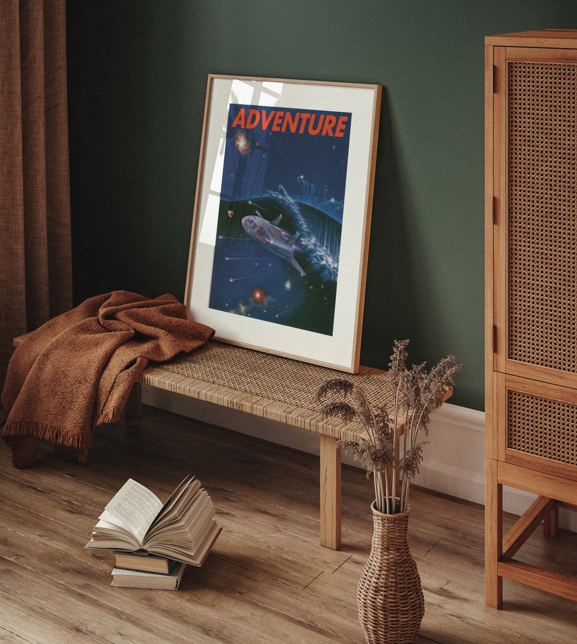 ADVENTURE Vintage Retro Sci Fi Spaceship Galaxy Starry Night Poster - Image 5