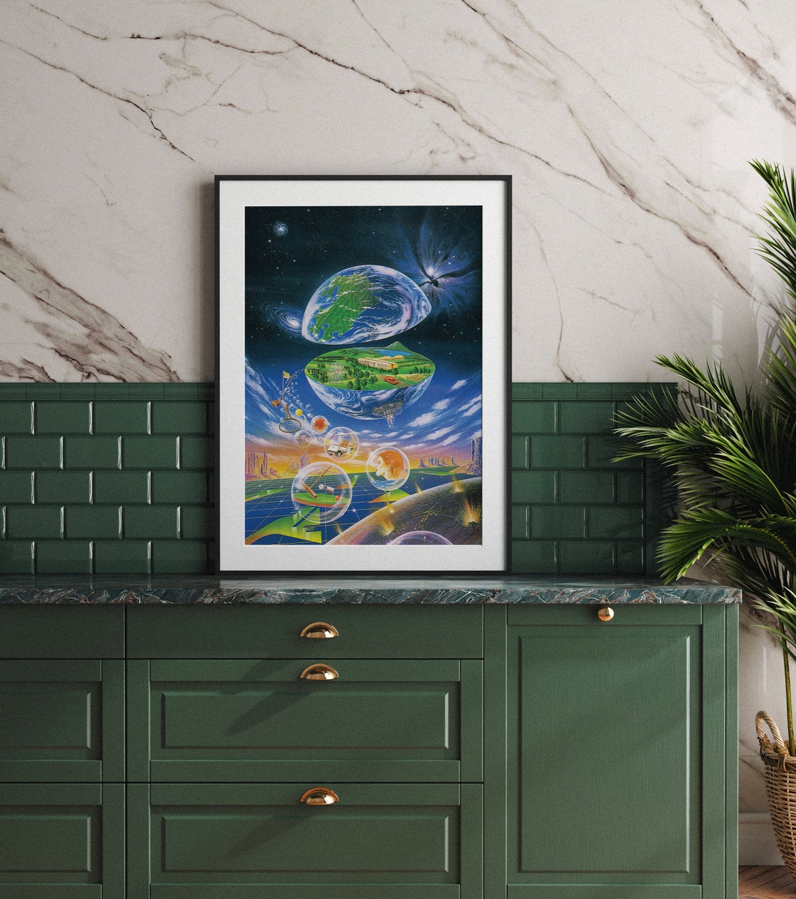 Surreal Split Earth Space Collage Cosmic Dreamscape Art Poster - Image 5