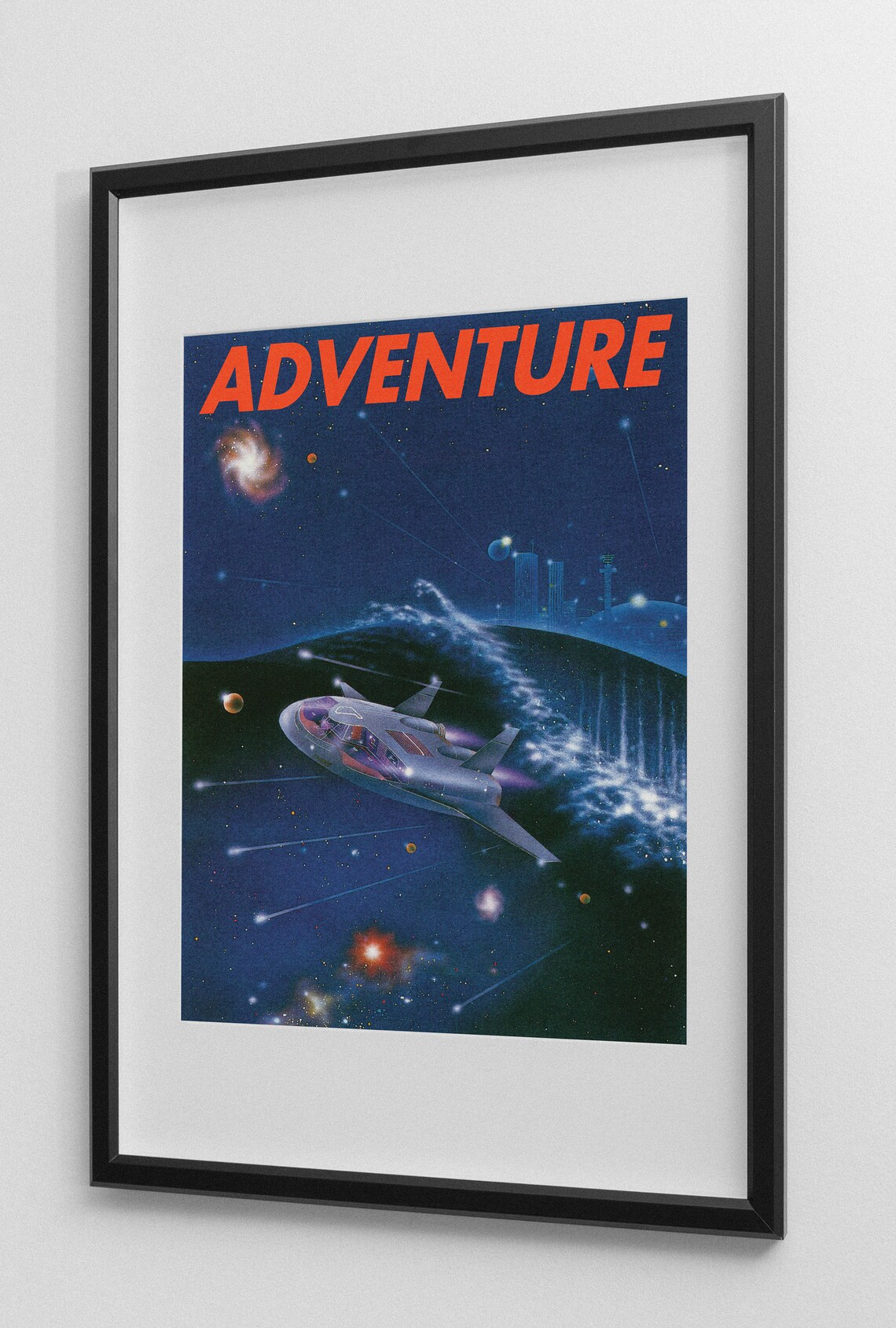 ADVENTURE Vintage Retro Sci Fi Spaceship Galaxy Starry Night Poster - Image 2