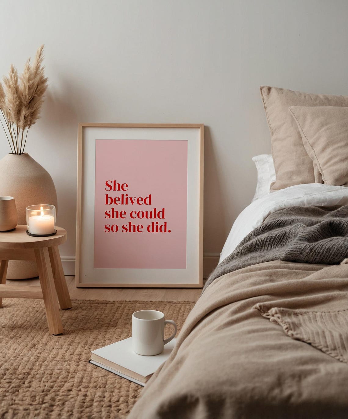 She Believed She Could So She Did Pink Motivational Quote Wall Art - Image 7
