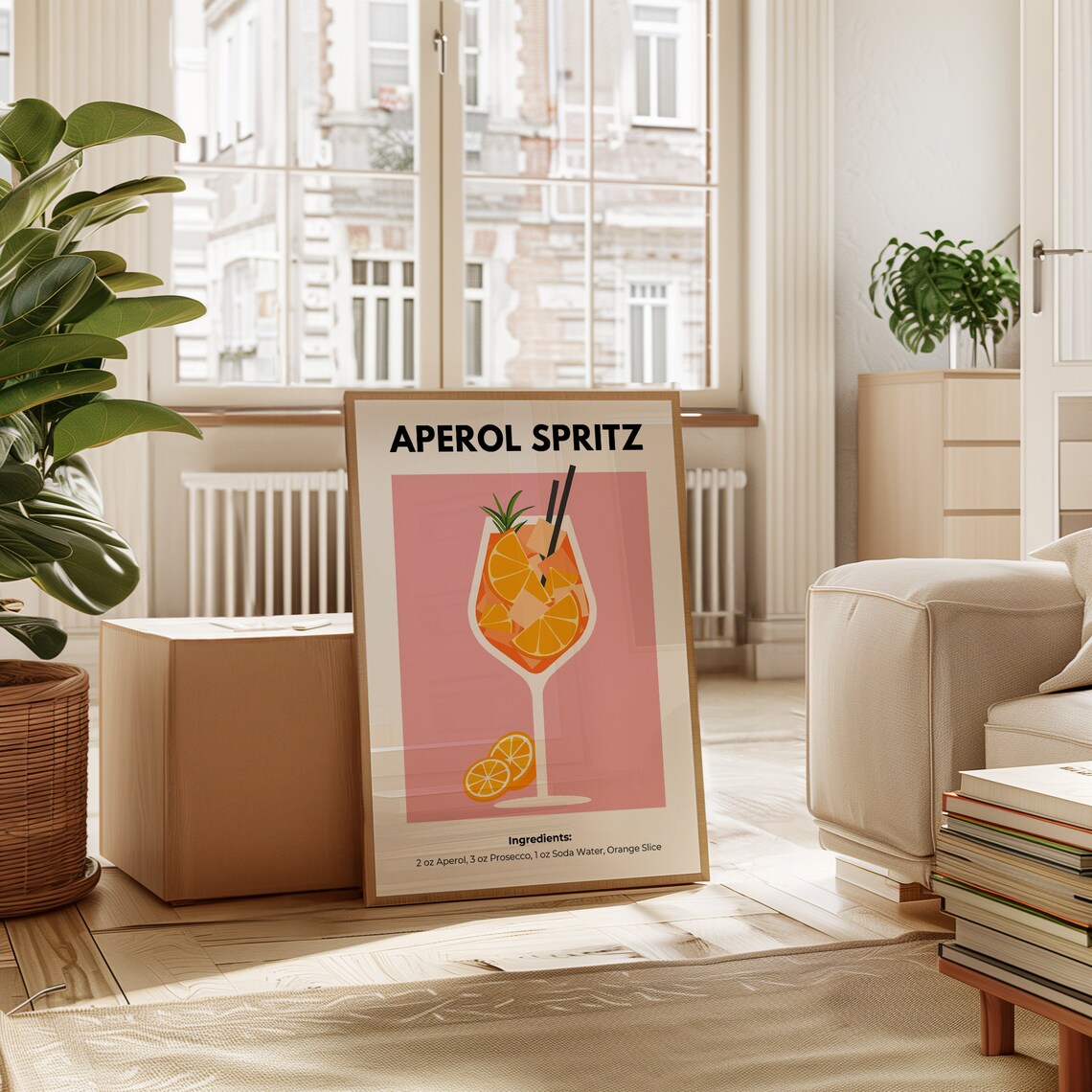 Aperol Spritz Cocktail Illustration Pink Bar Cart Recipe Poster - Image 5