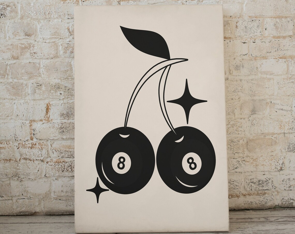 Retro 8 Ball Cherries Vintage Kitchen Art Print