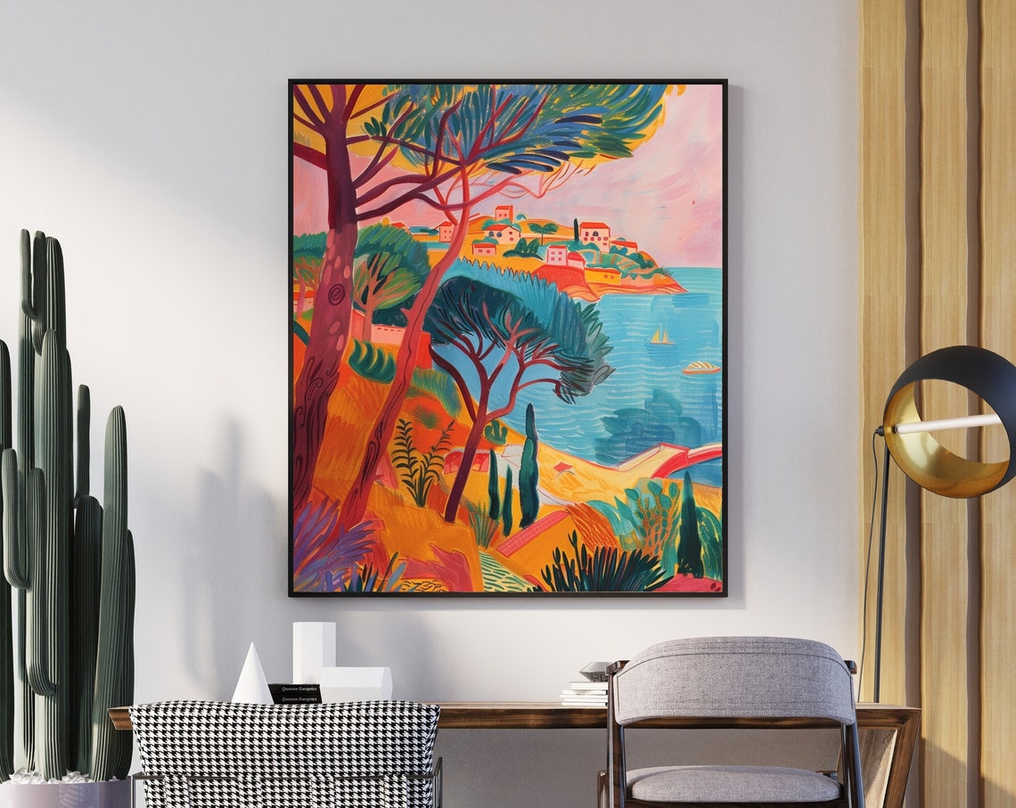 Fauvist Mediterranean Coast Landscape Poster With Pine Trees
