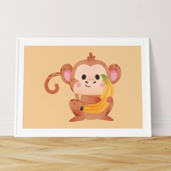 Playful Monkey Wall Art Cute Jungle Animal Illustration For Kids Room Safari Nursery Decor
