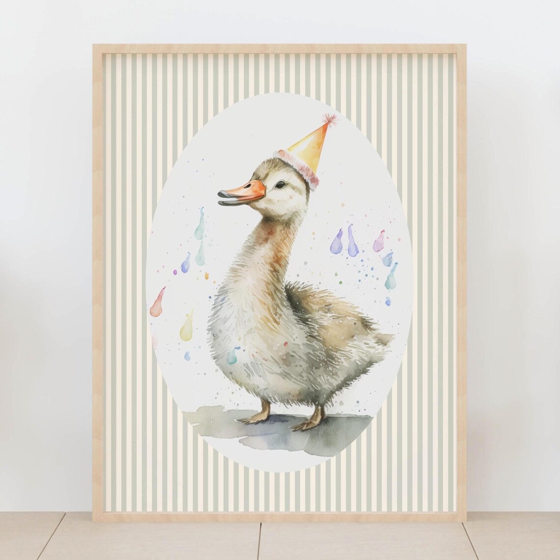 Baby Duckling with Party Hat Watercolor Nursery Decor Poster