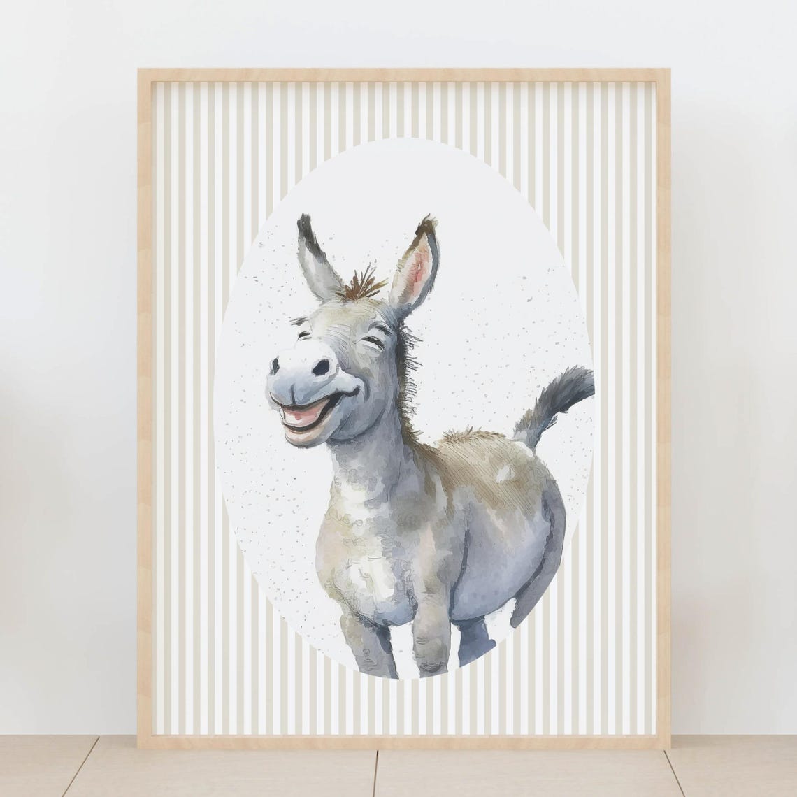 Joyful Laughing Donkey Watercolor Nursery Farm Animal Wall Art