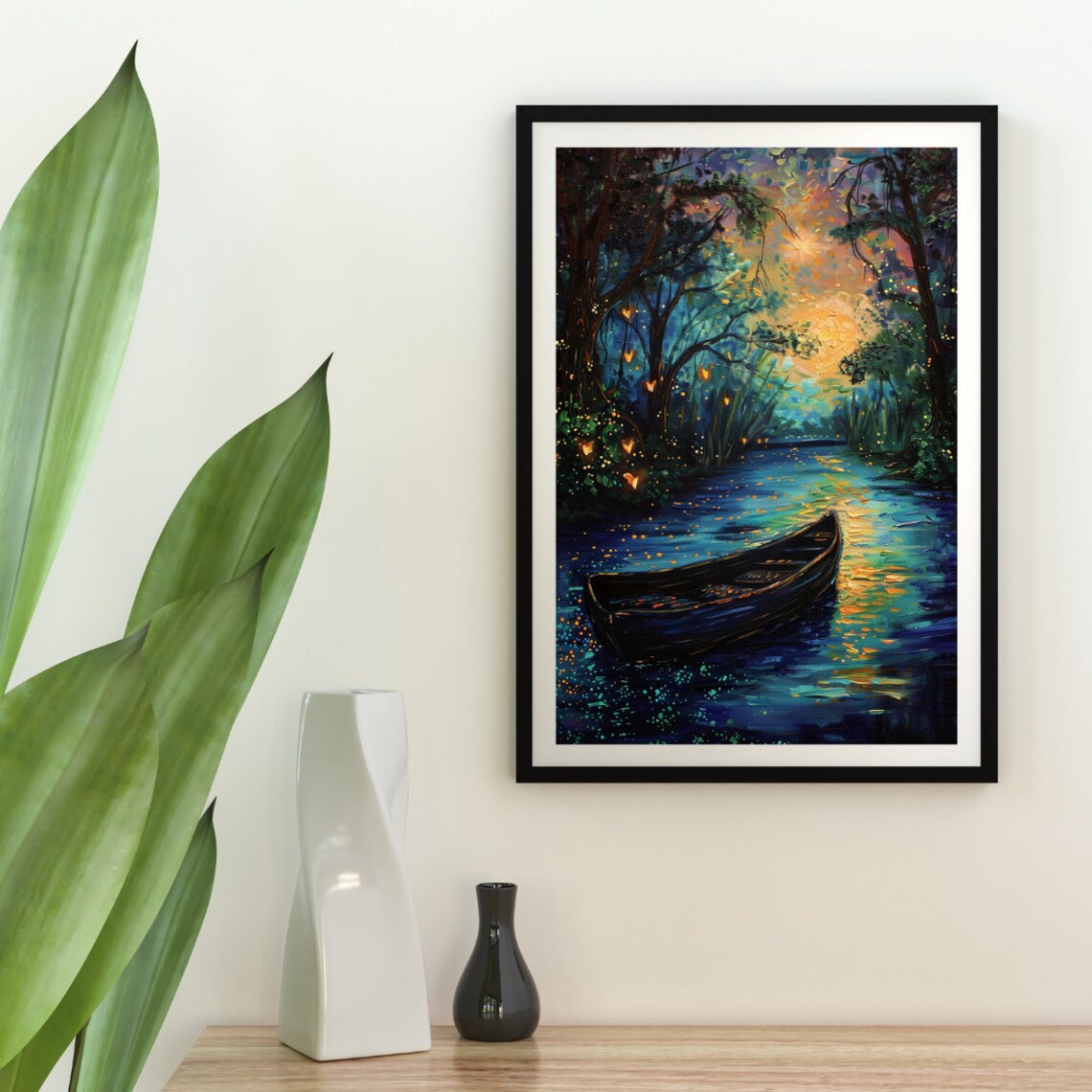 Impressionist River Boat, Van Gogh Style Art - Image 2