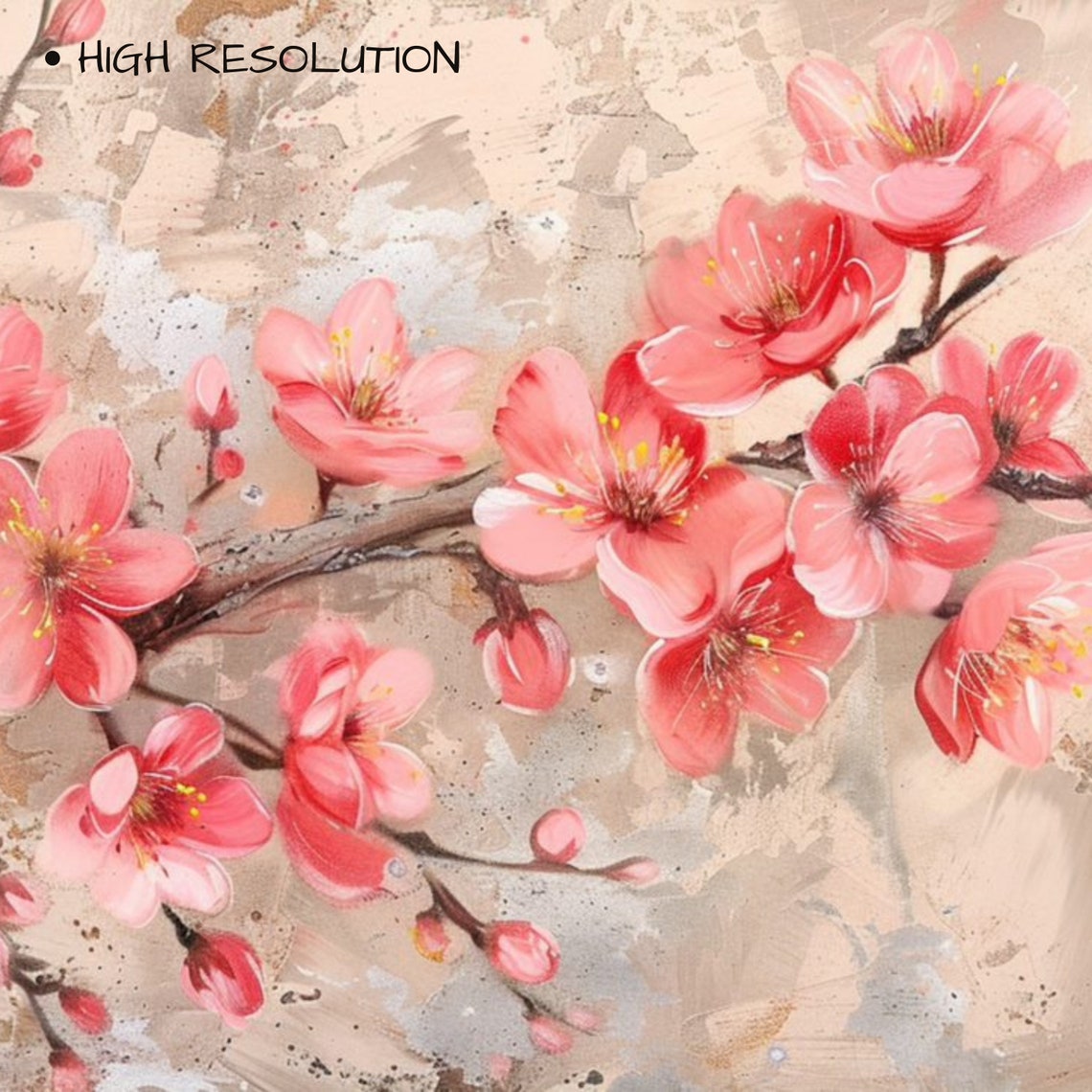 Pink Cherry Blossom Branches Textured Botanical Spring Art Poster - Image 3