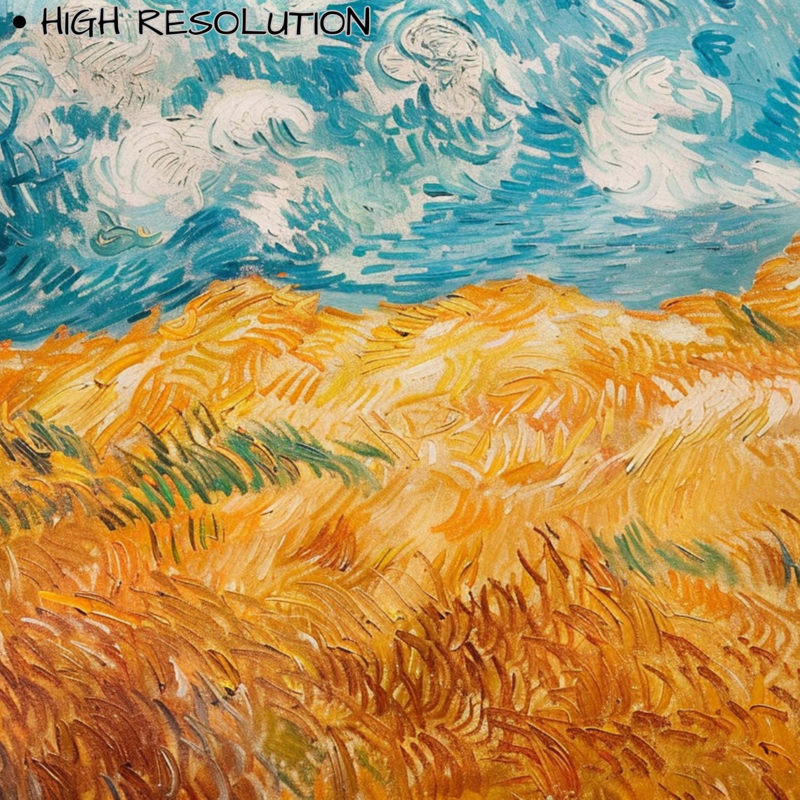 Golden Wheat Field Swirling Blue Sky Impasto Style Art Poster - Image 3