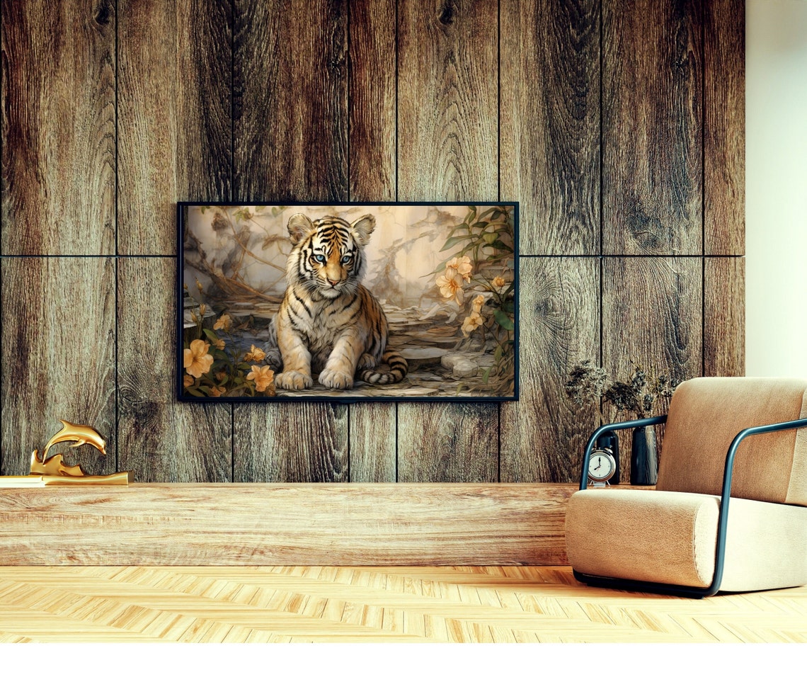 Vintage Tiger Oil Painting Frame Tv Art Chinese Zodiac Year Of The Tiger 2022 Art Tv A004 - Image 2