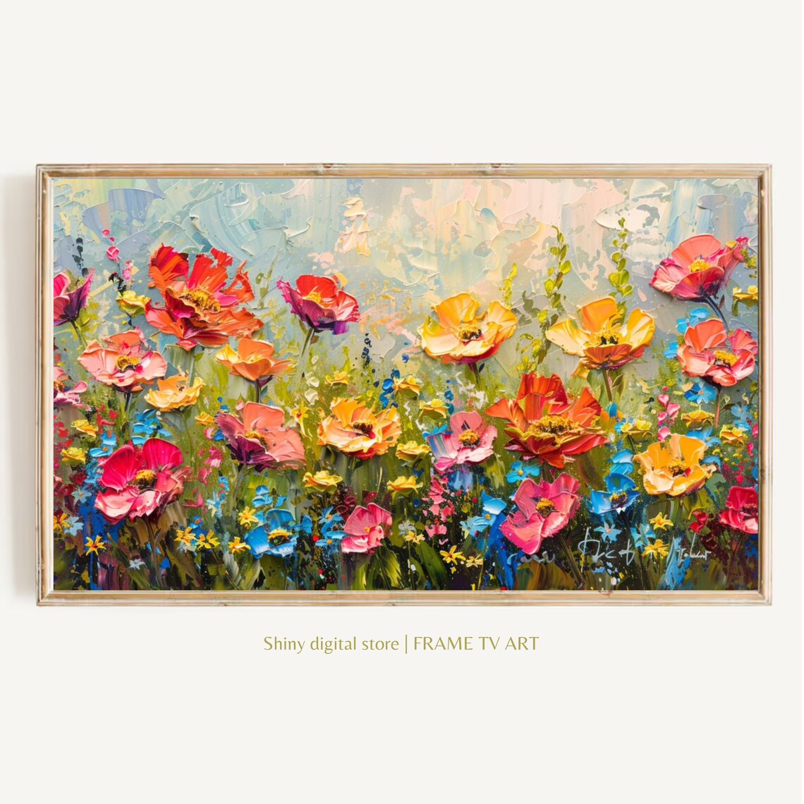 Colorful Impasto Spring Wildflowers Poppy Field Oil Art Poster