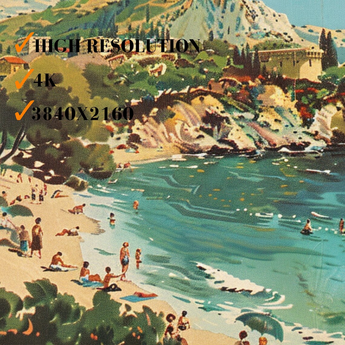Retro Beach Art, Ocean Coastal Sea Decor - Image 3