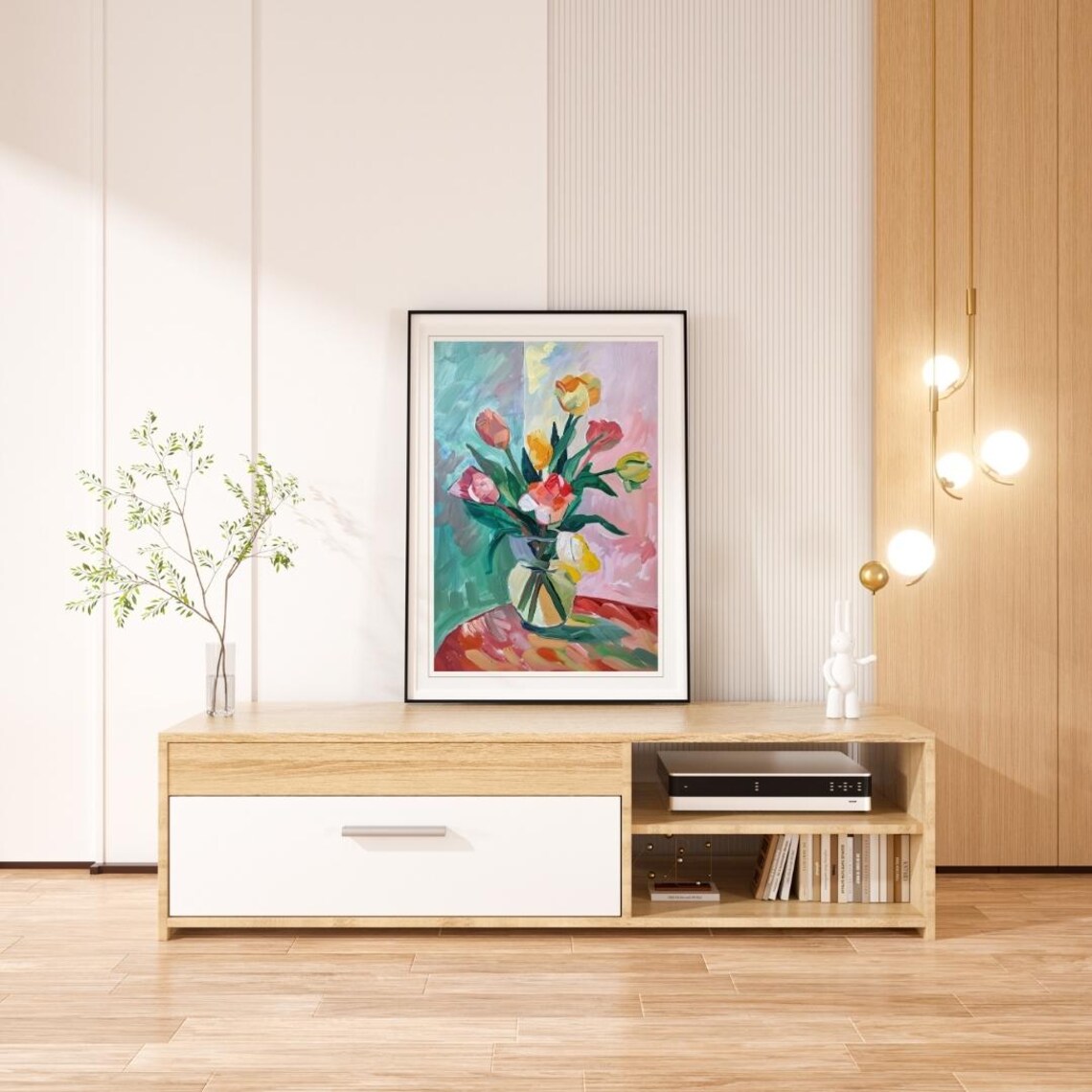 Pastel Tulips Bouquet in Glass Vase Impressionist Spring Flower Poster - Image 2