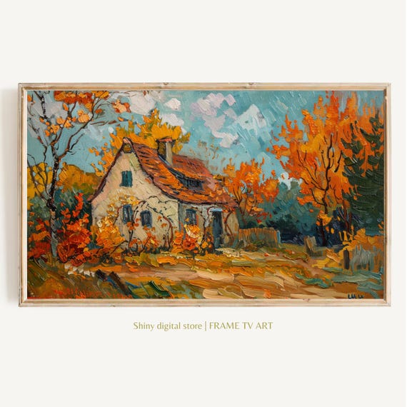 Frame Tv Art Fall Impressionist Painting Autumn Landscape Vintage Art For Tv Cute Cottage Art File