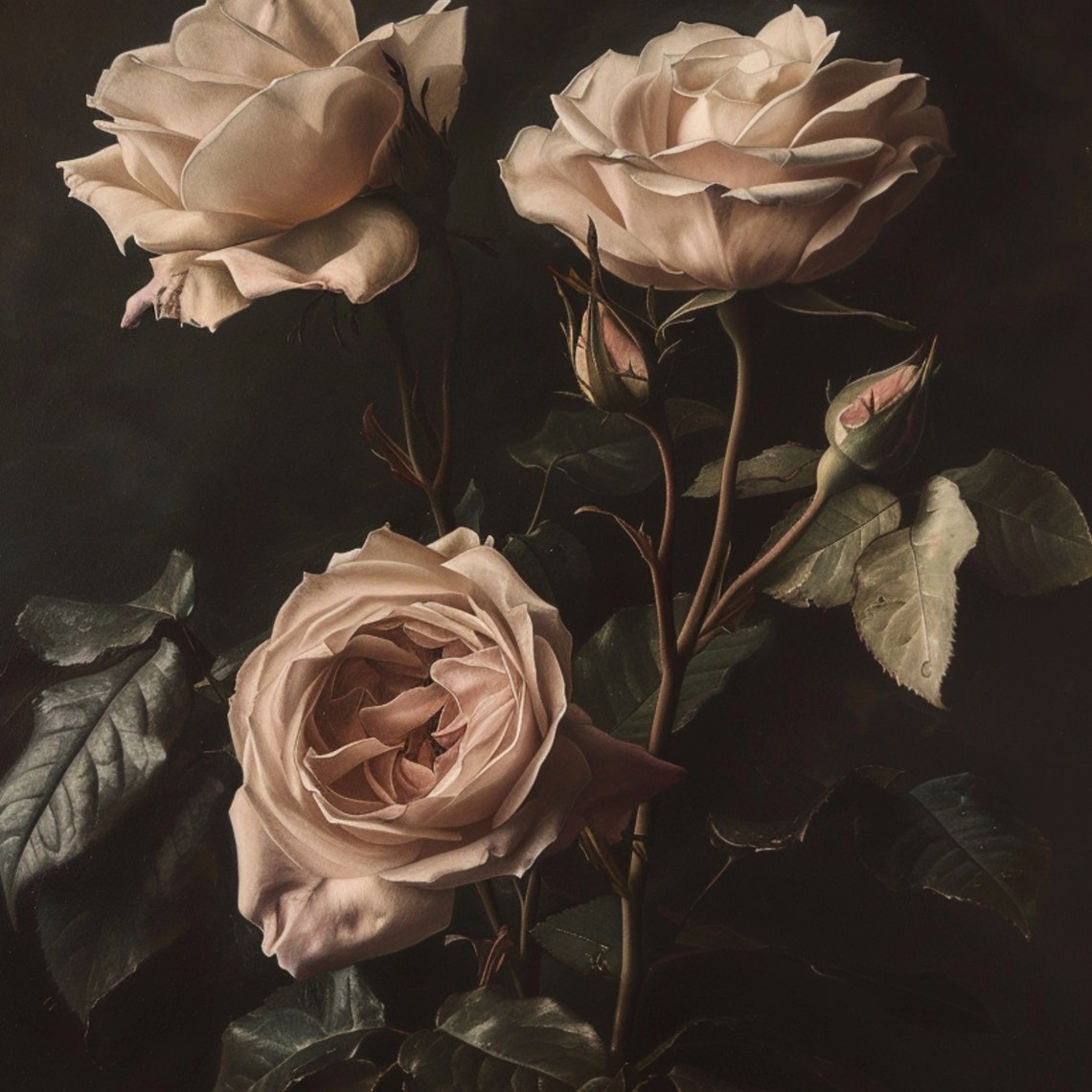 Dark Flower Painting Art Moody Floral Dark Academia Wall Art Print Vintage Moody Painting Roses Antique Print Art - Image 3