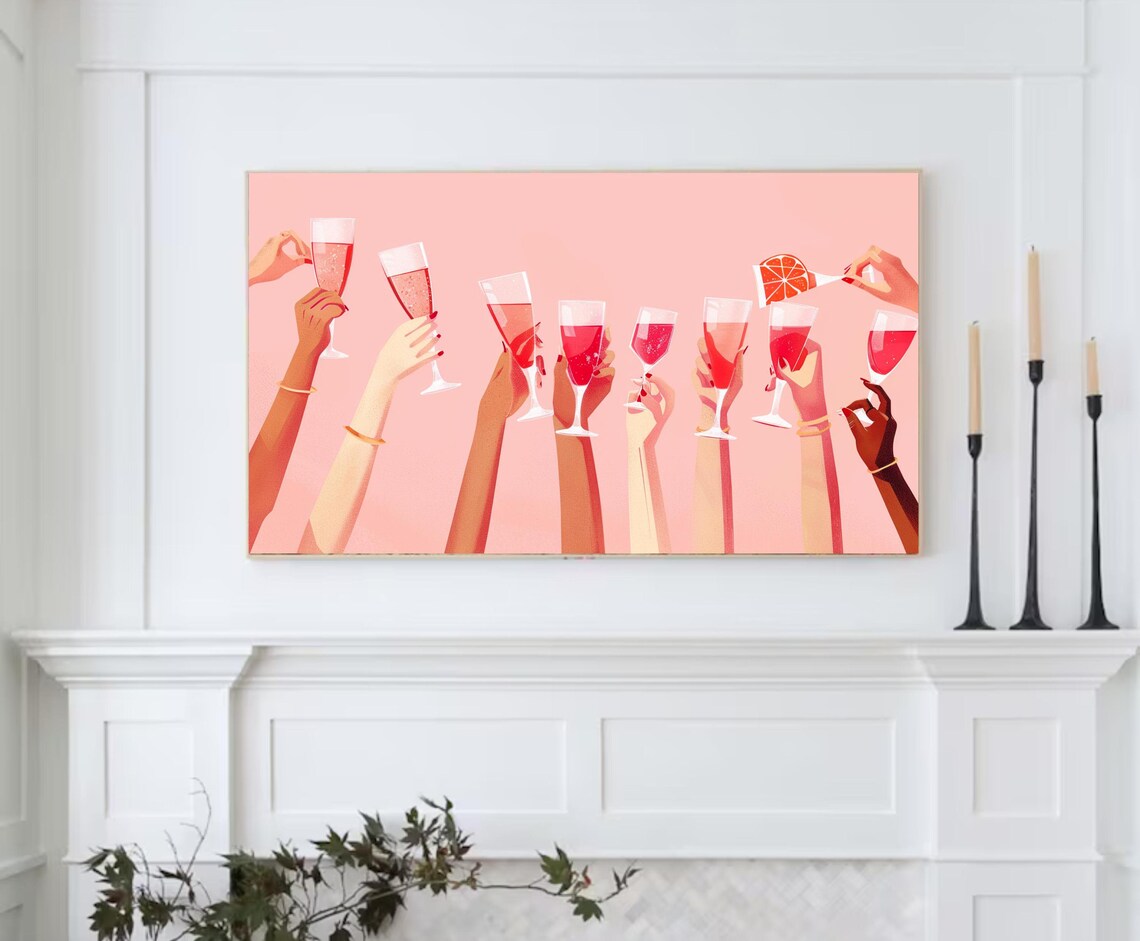 Cheers Champagne Glasses Toast Party Celebration Pink Art Poster - Image 2