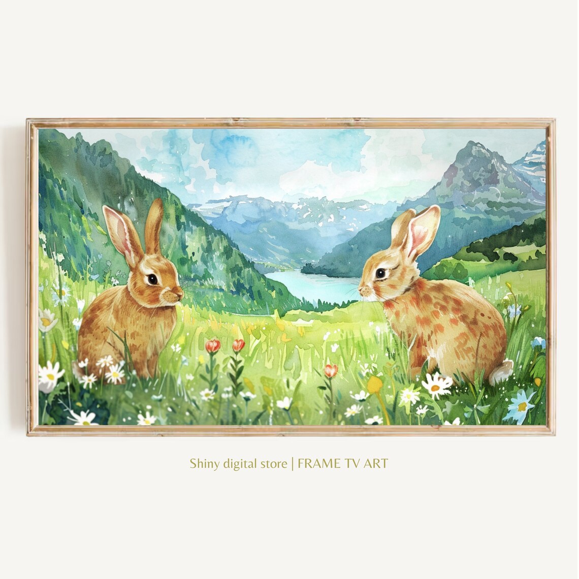 Easter Bunny Frame, Spring Floral TV Art