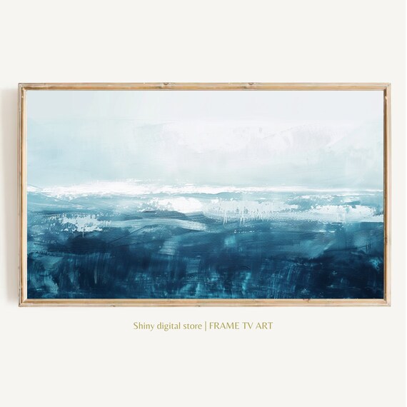 Abstract Navy Blue Ocean Waves Seascape Modern Minimal Art Poster