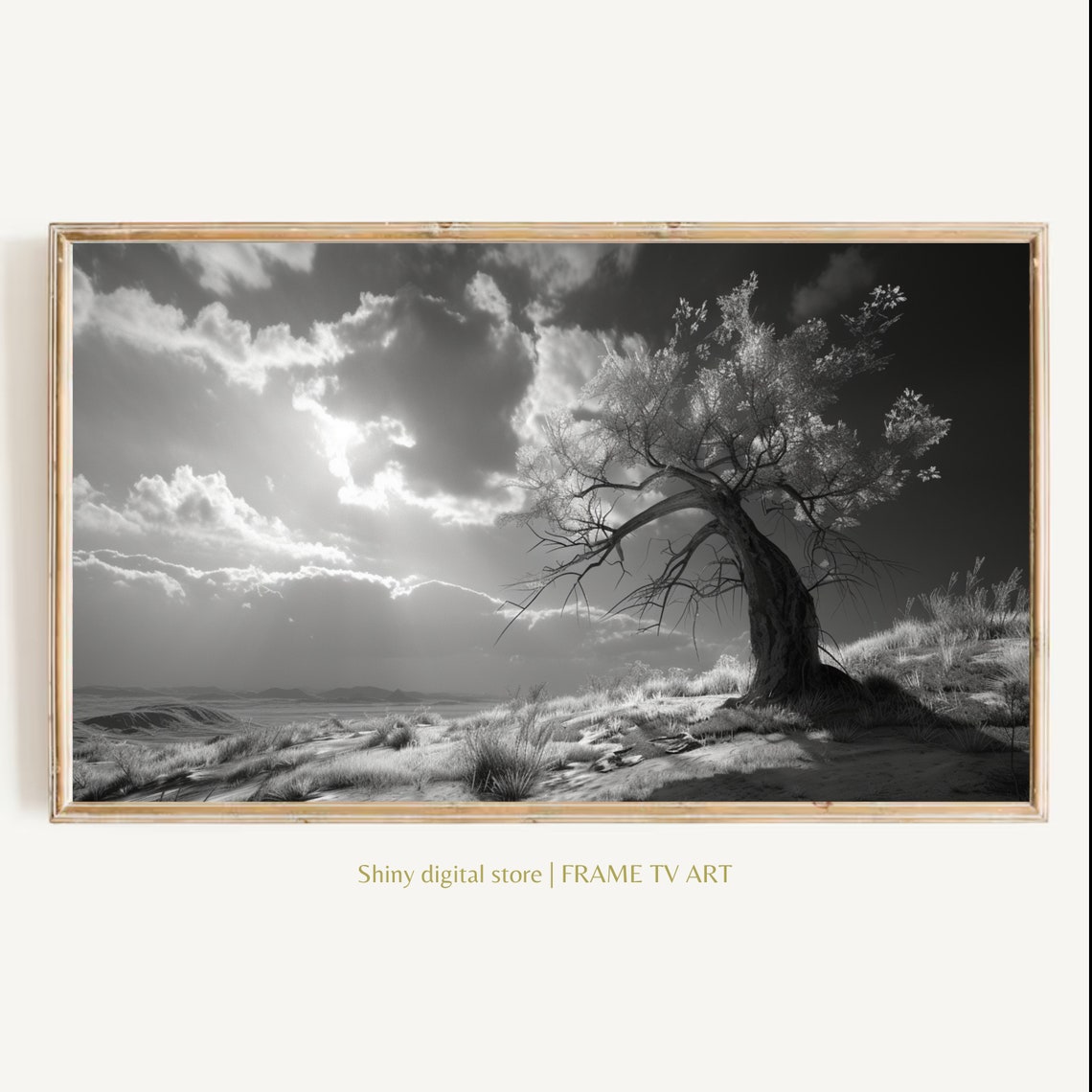 Black White Windswept Tree Storm Clouds Dramatic Landscape Poster
