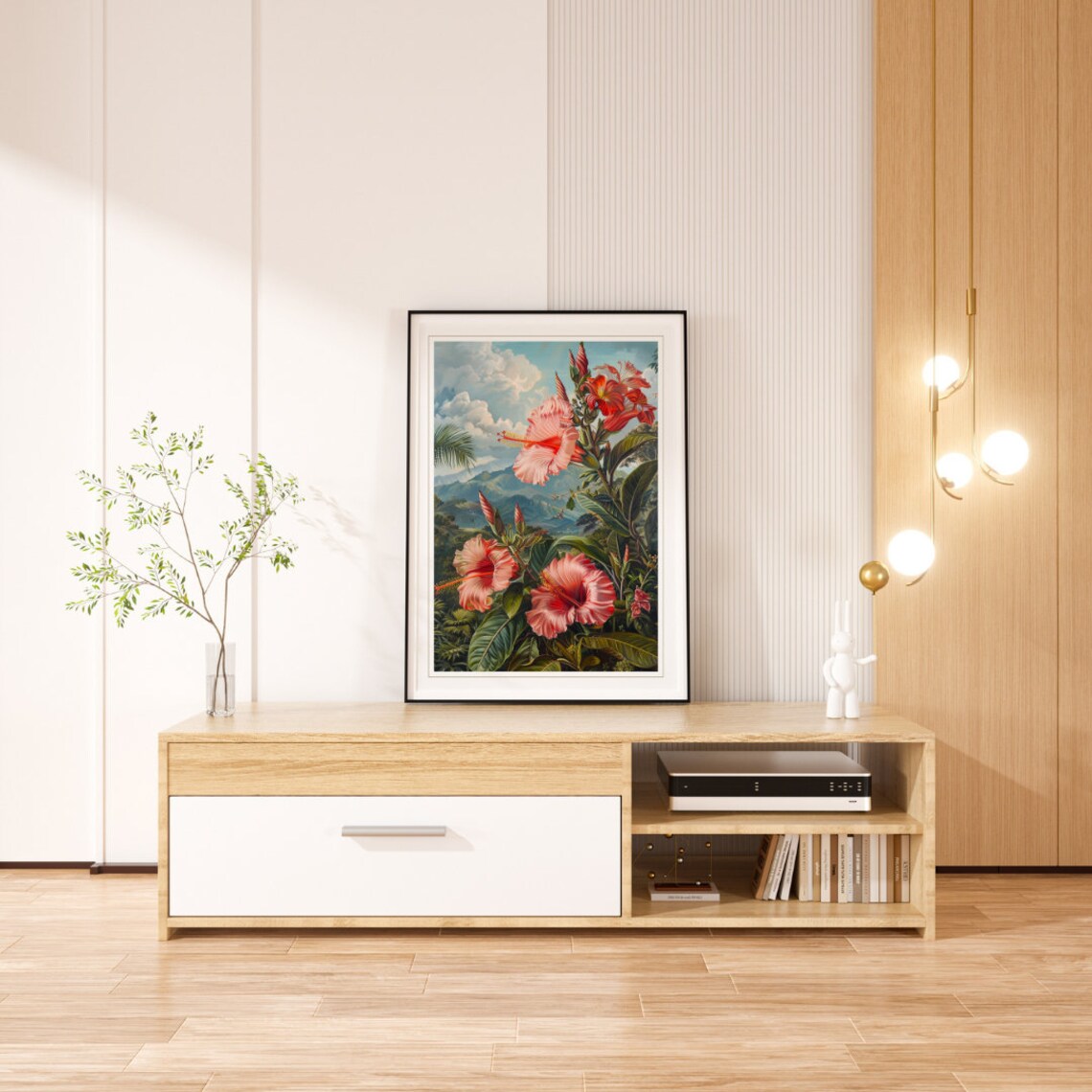 Pink Hibiscus Tropical Botanical Vintage Flower Garden Wall Poster - Image 2