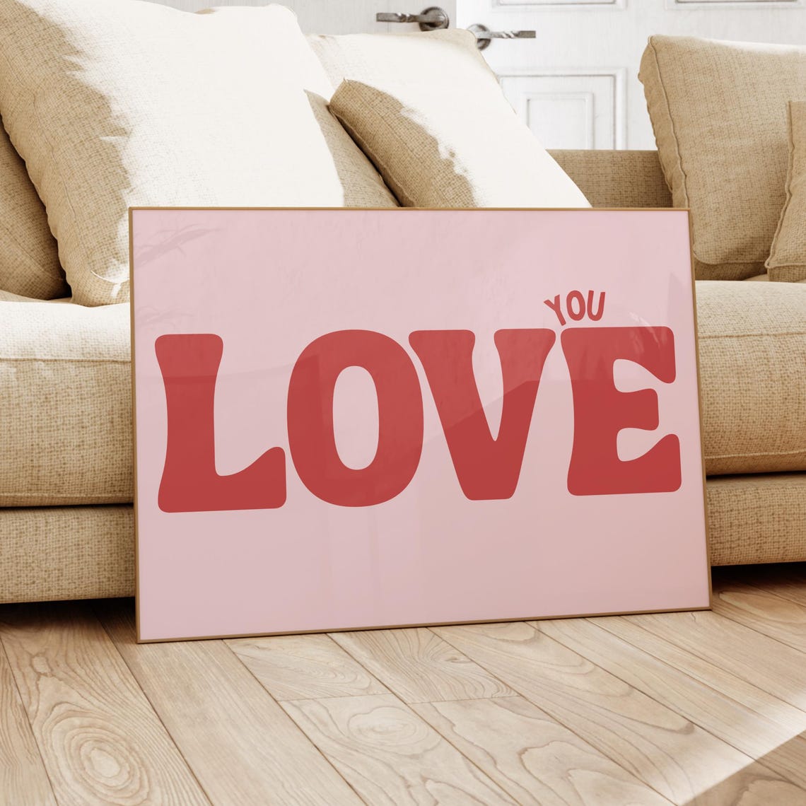 Love You Retro Red on Pink Horizontal Bold Typography Art Print