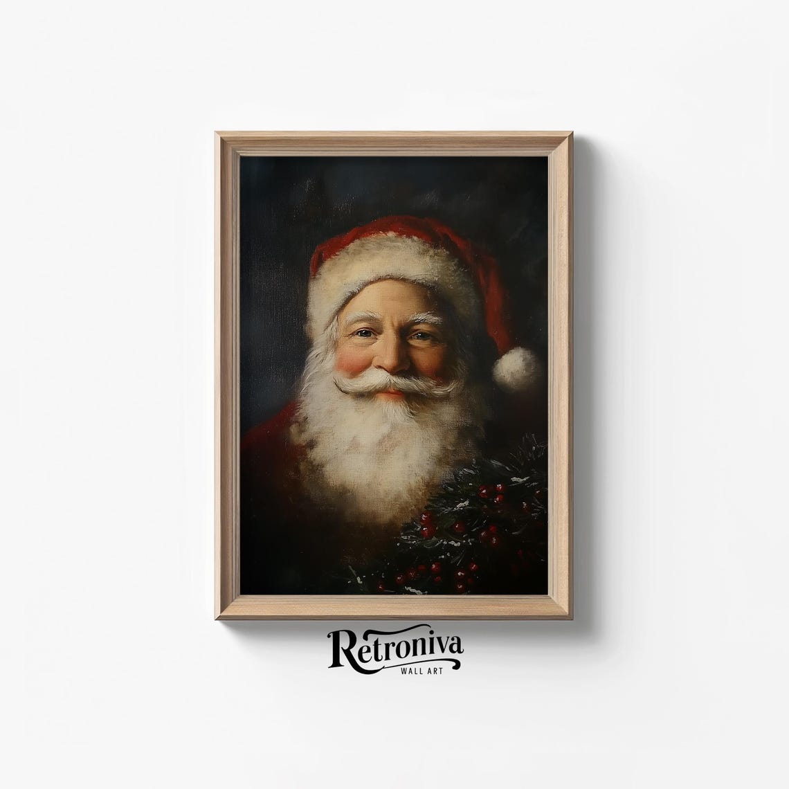 Antique Santa Claus Portrait Vintage Oil Painting Traditional Winter Art Print Christmas Wall Decor Retroniva Art Prt 010