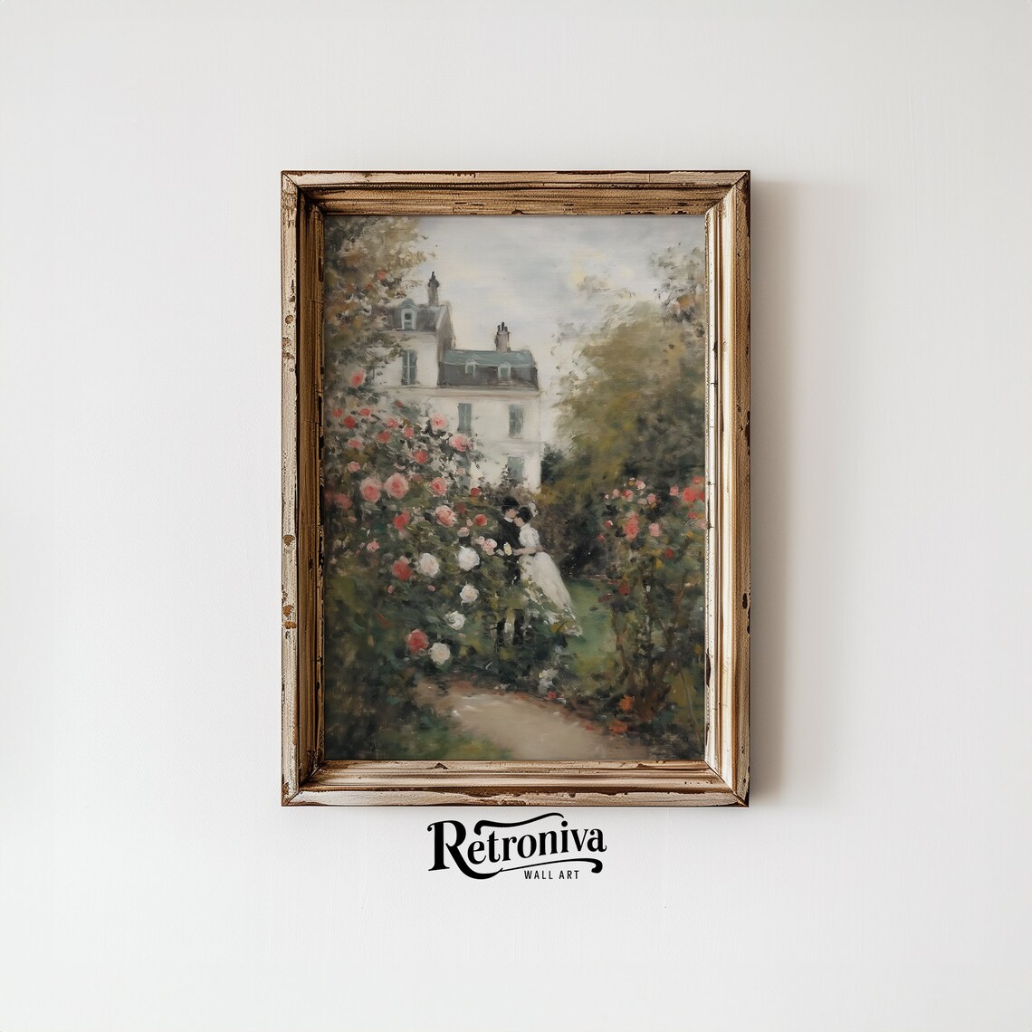 Vintage Cottage Rose Garden Oil Painting Art Print - Image 5