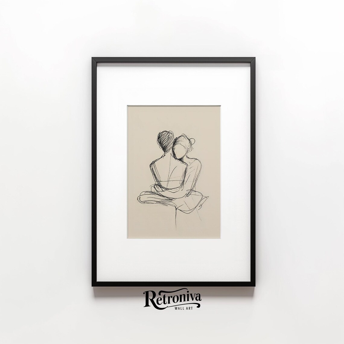 Vintage Hugging Love Couple Sketch Print - Image 3