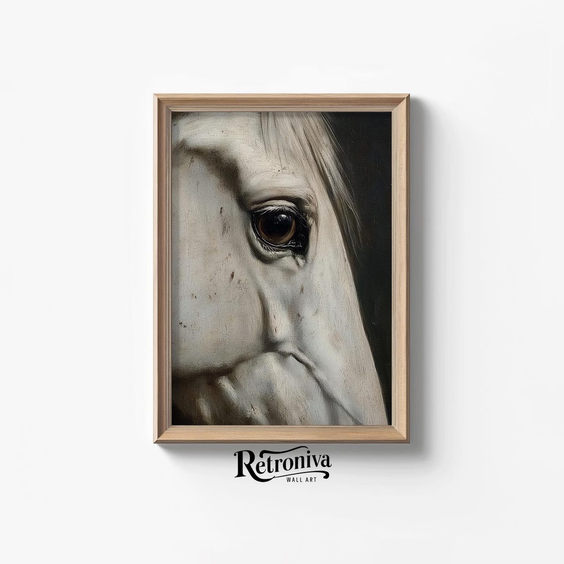 White Horse Eye Close Up Dramatic Vintage Equestrian Painting Poster