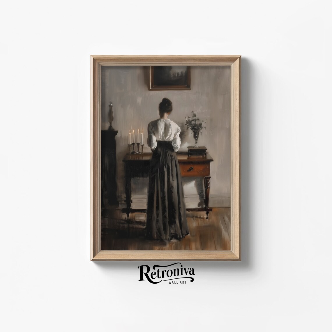 Woman By Candlelit Desk Vintage Dark Academia Interior Painting Poster