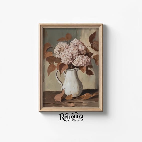 Lilac Hydrangea Painting Vintage Botanical Still Life Wall Art Moody Flower Art Print Floral Wall Decor Retroniva Art Stl 015