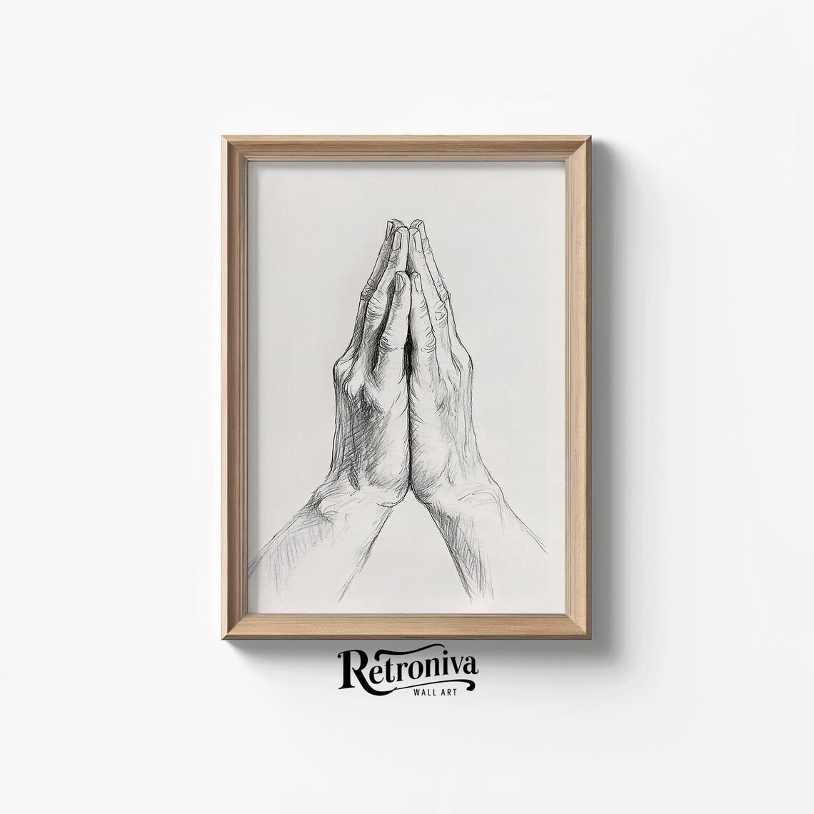 Praying Hands Sketch Drawing, Minimalist Religious Art Print
