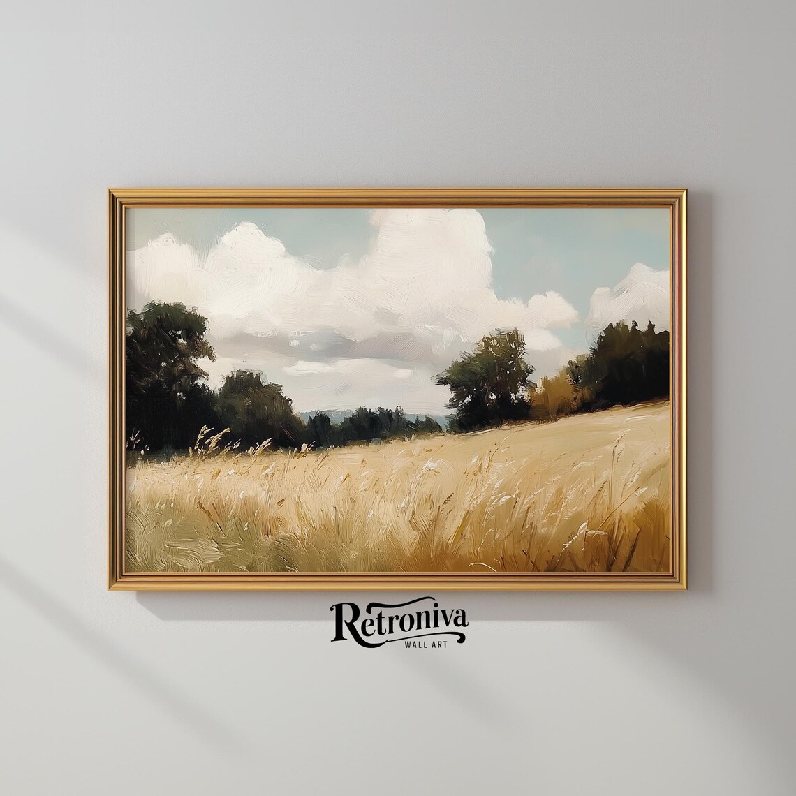 Golden Wheat Field Under A Cloudy Sky Rustic Countryside Poster - Image 2