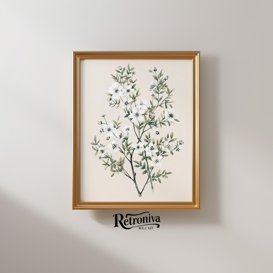White Wildflowers Botanical Watercolor Antique Farmhouse Poster - Image 2