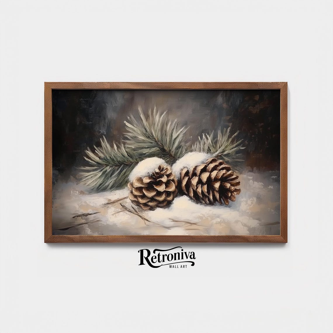 Snowy Antique Still Life With Pinecones And Pine Branch Poster - Image 3