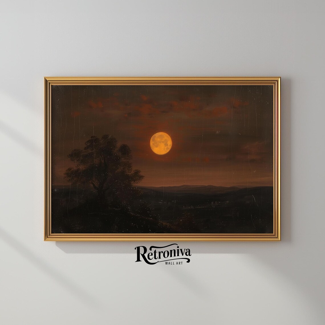 Orange Moon Landscape Vintage Oil Painting Art Print - Image 2